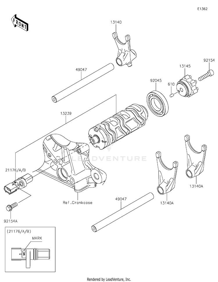 Gear Change Drum/Shift Fork(S) Schematic