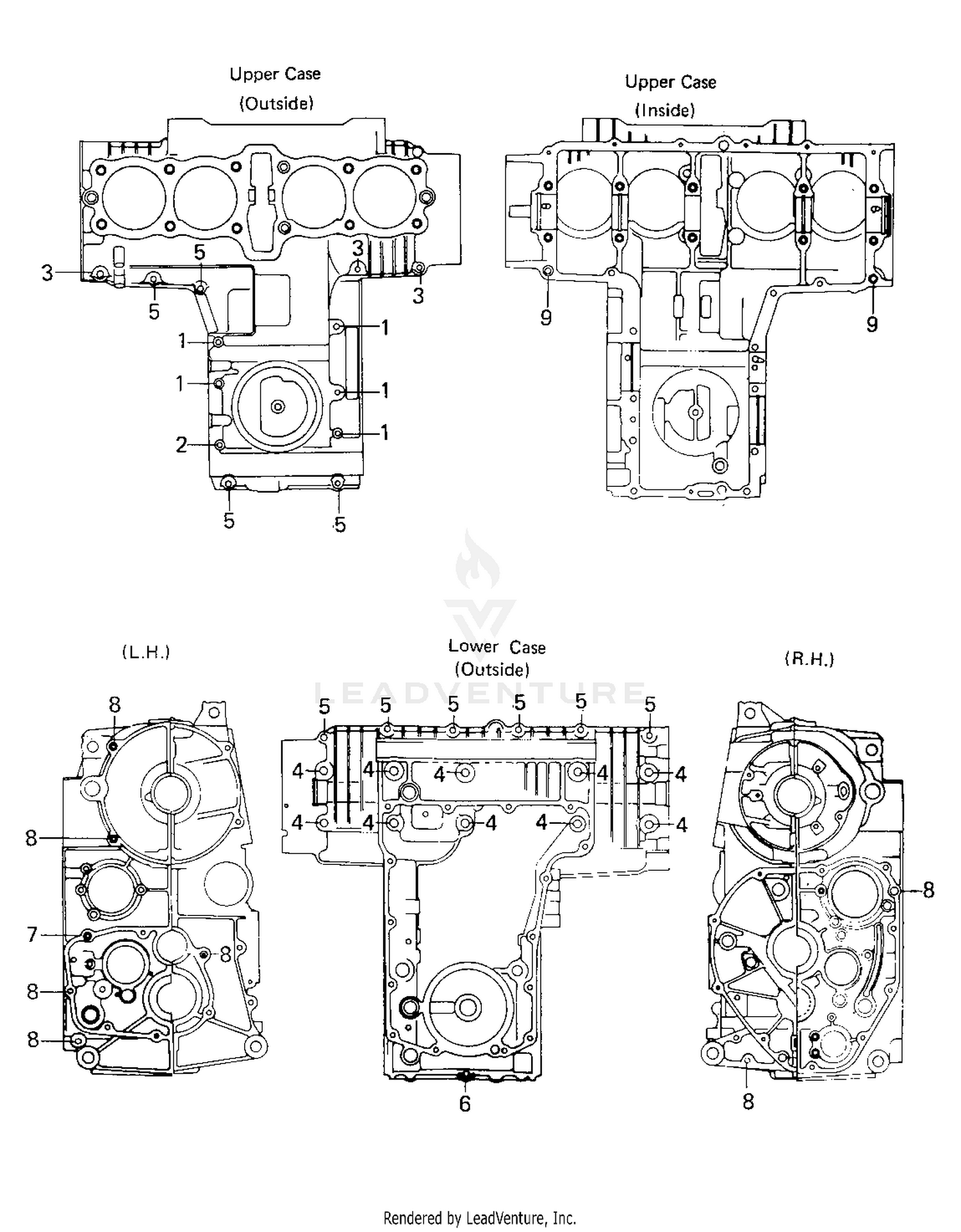 CRANKCASE BOLT & STUD PATTERN ('80 KZY 5