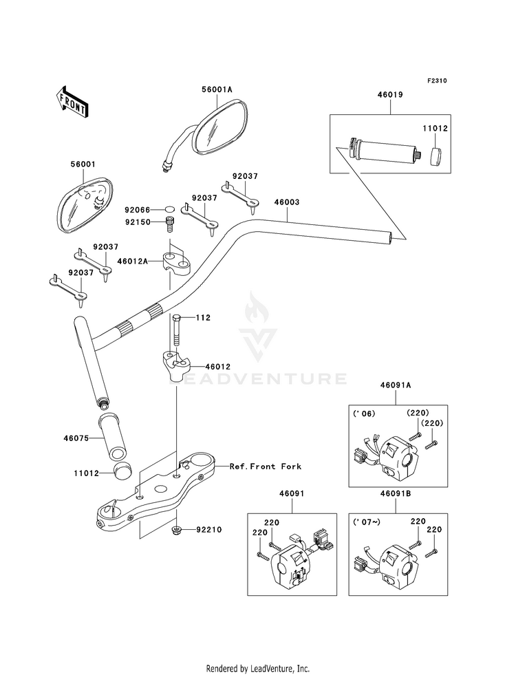 Handlebar VN1600D8F Vulcan 1600 Nomad (2008) Schematic