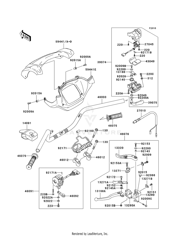 Handlebar KVF650F8F Brute Force 650 4x4i (2008) Schematic