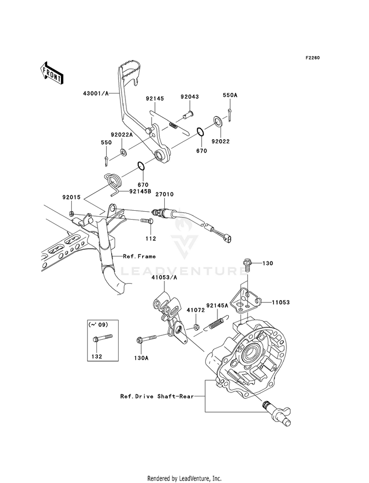 Brake Pedal KVF650G8F Brute Force 650 4x4i Hardwoods Green HD (2008) Schematic