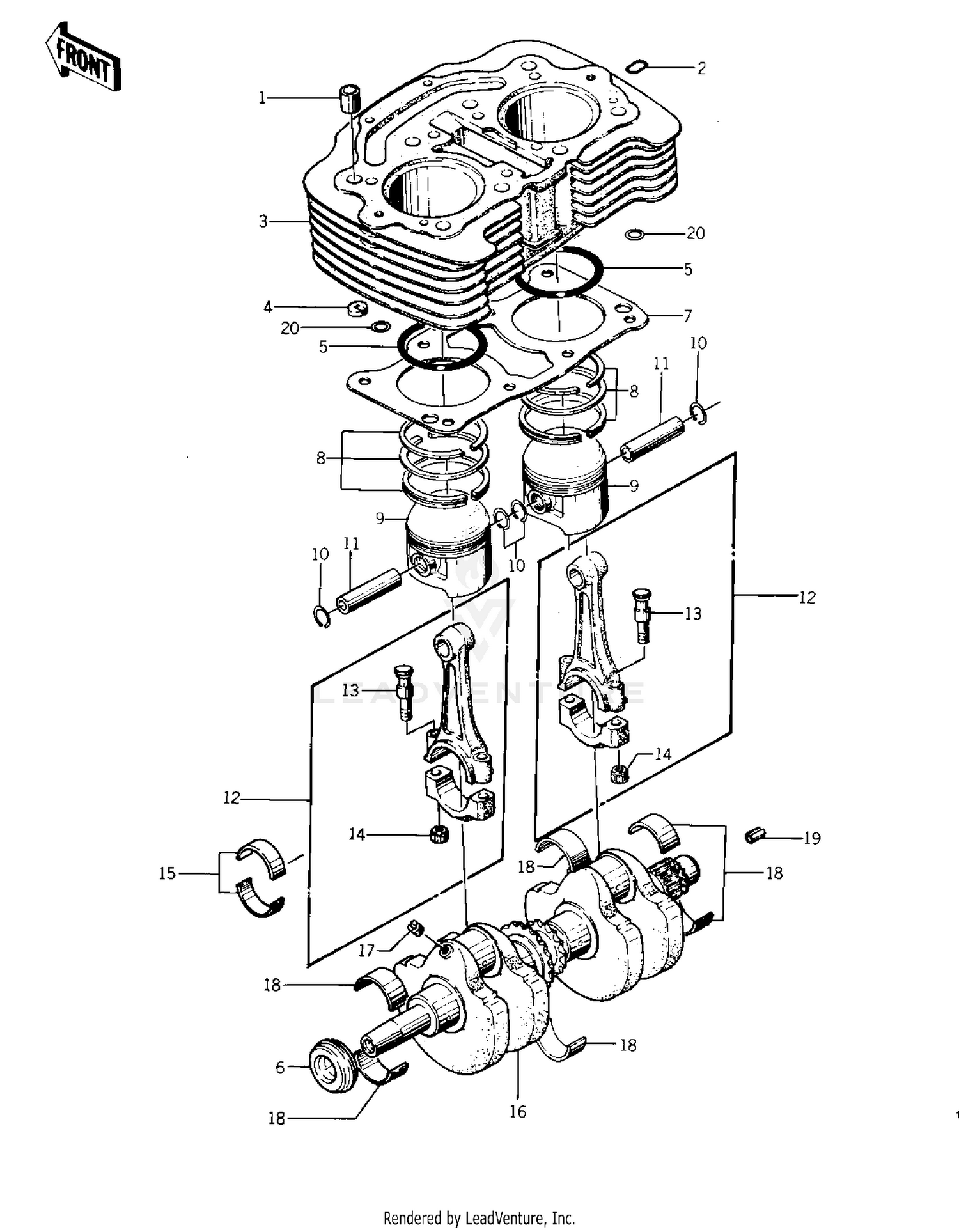 CYLINDER/PISTONS/CRANKSHAFT ('75 S)