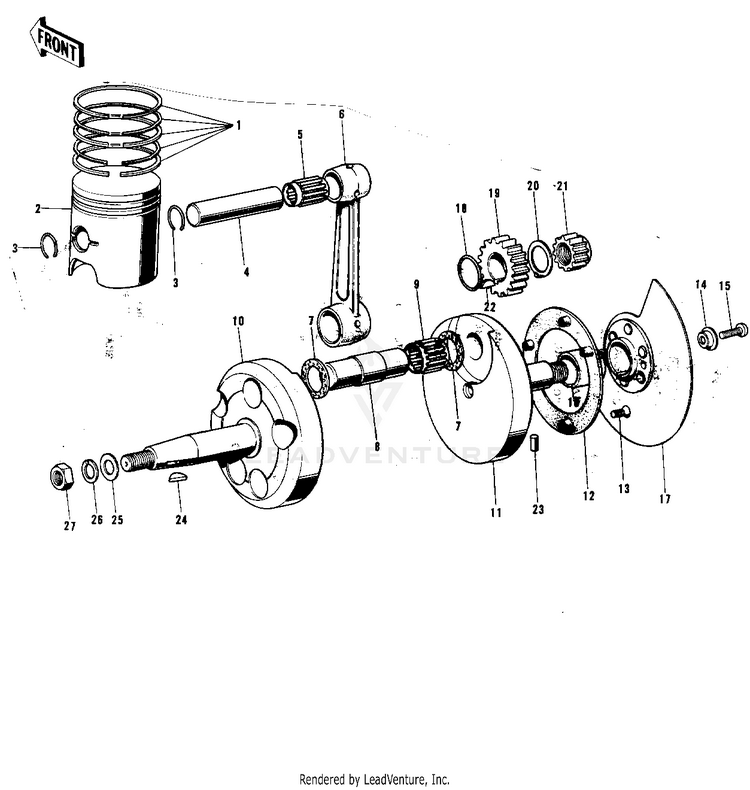 Crankshaft/Piston/Rotary Valve ('72-'73 Schematic