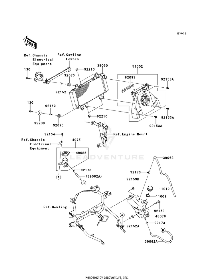 Radiator EX300BEF Ninja 300 ABS (2014) Schematic