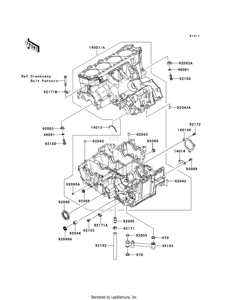 Crankcase ZX1400EDF Ninja ZX-14R (2013) Schematic