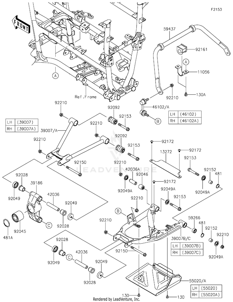 Rear Suspension KVF750JLF Brute Force 750 4x4i EPS (2020) Schematic