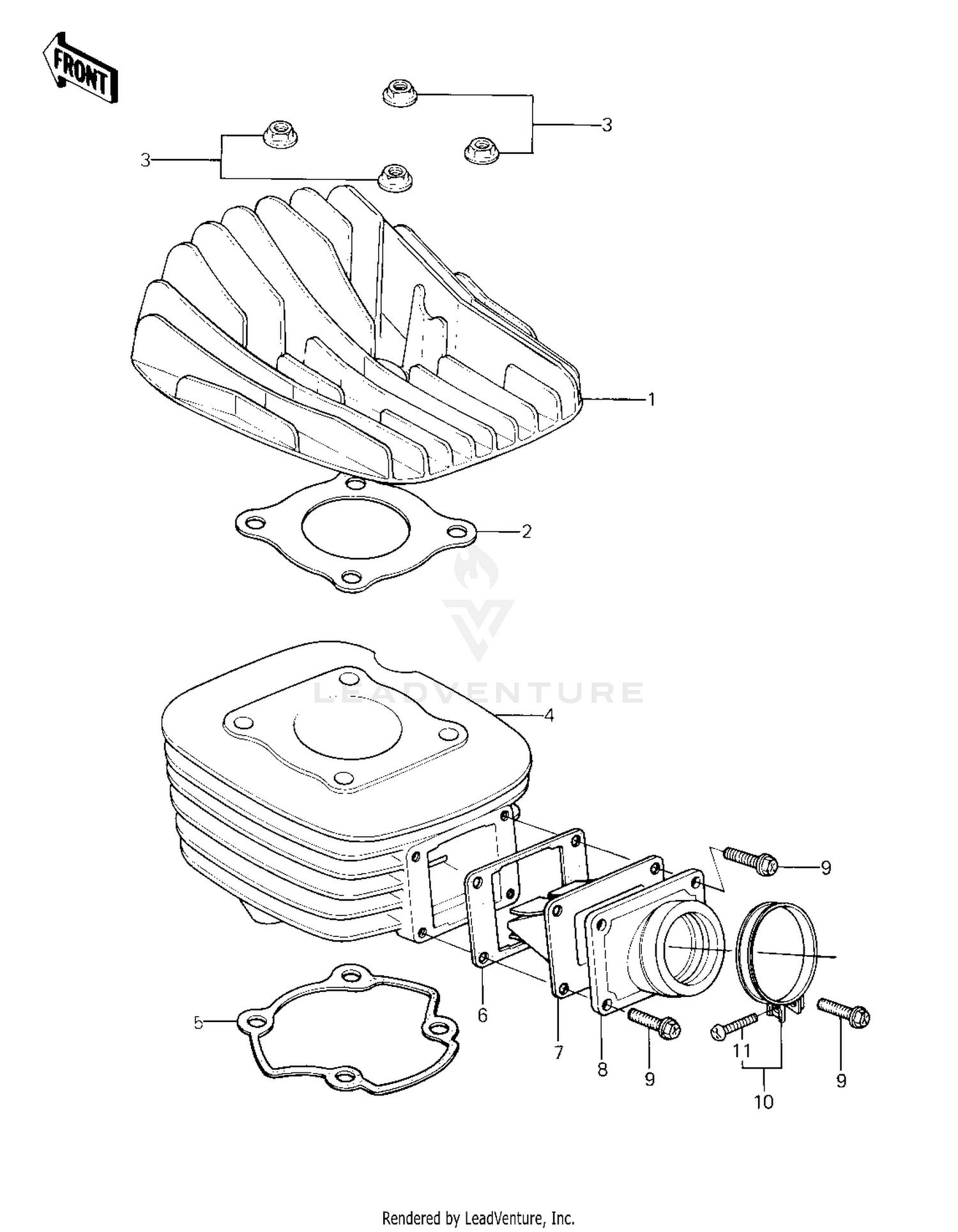 CYLINDER HEAD/CYLINDER/REED VALVE ('81 K