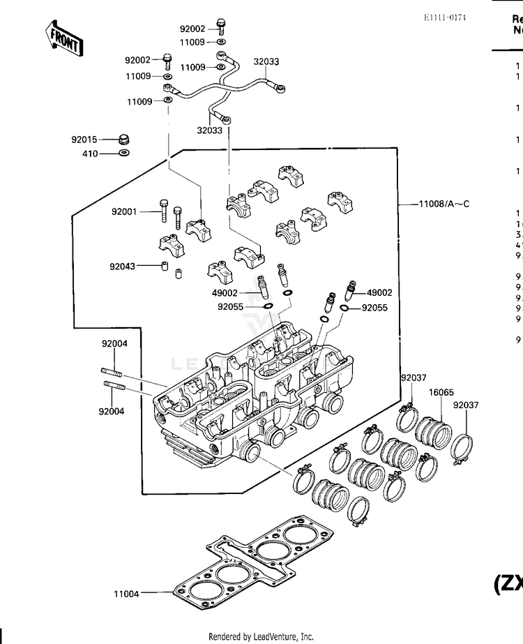 Cylinder Head (Zx600-A1) (-E/No.023371) Schematic