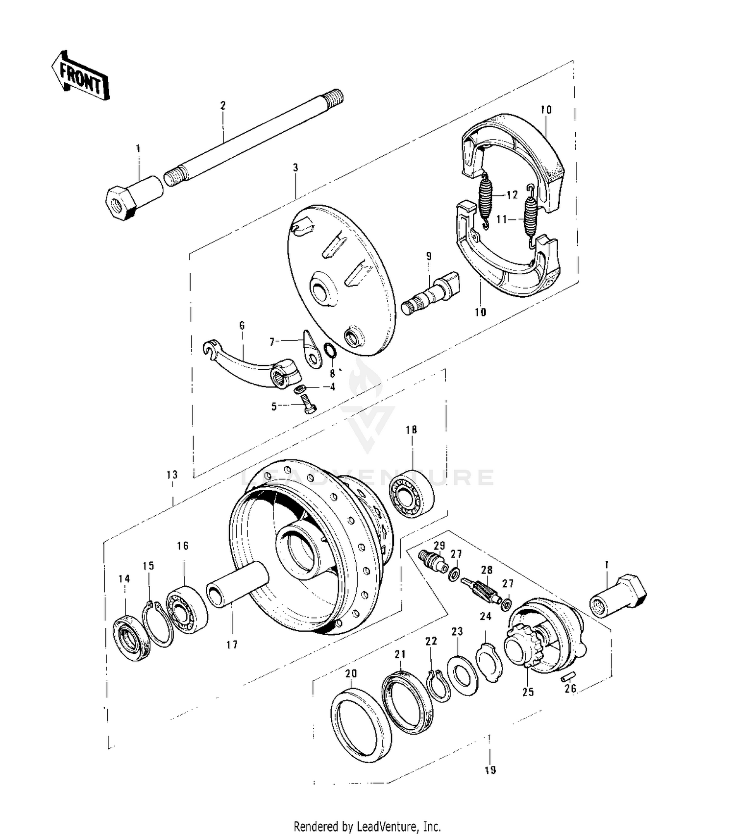 FRONT HUB/BRAKE ('74-'75)