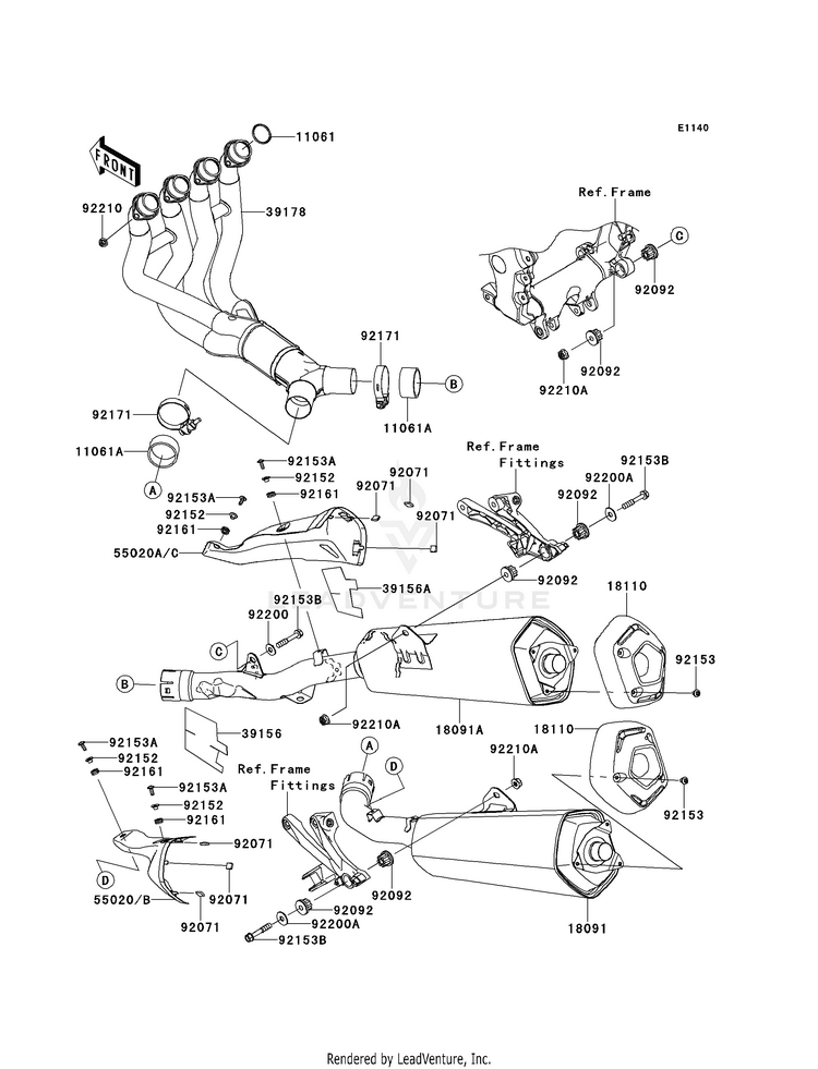 Muffler(S) ZX1400EDF Ninja ZX-14R (2013) Schematic