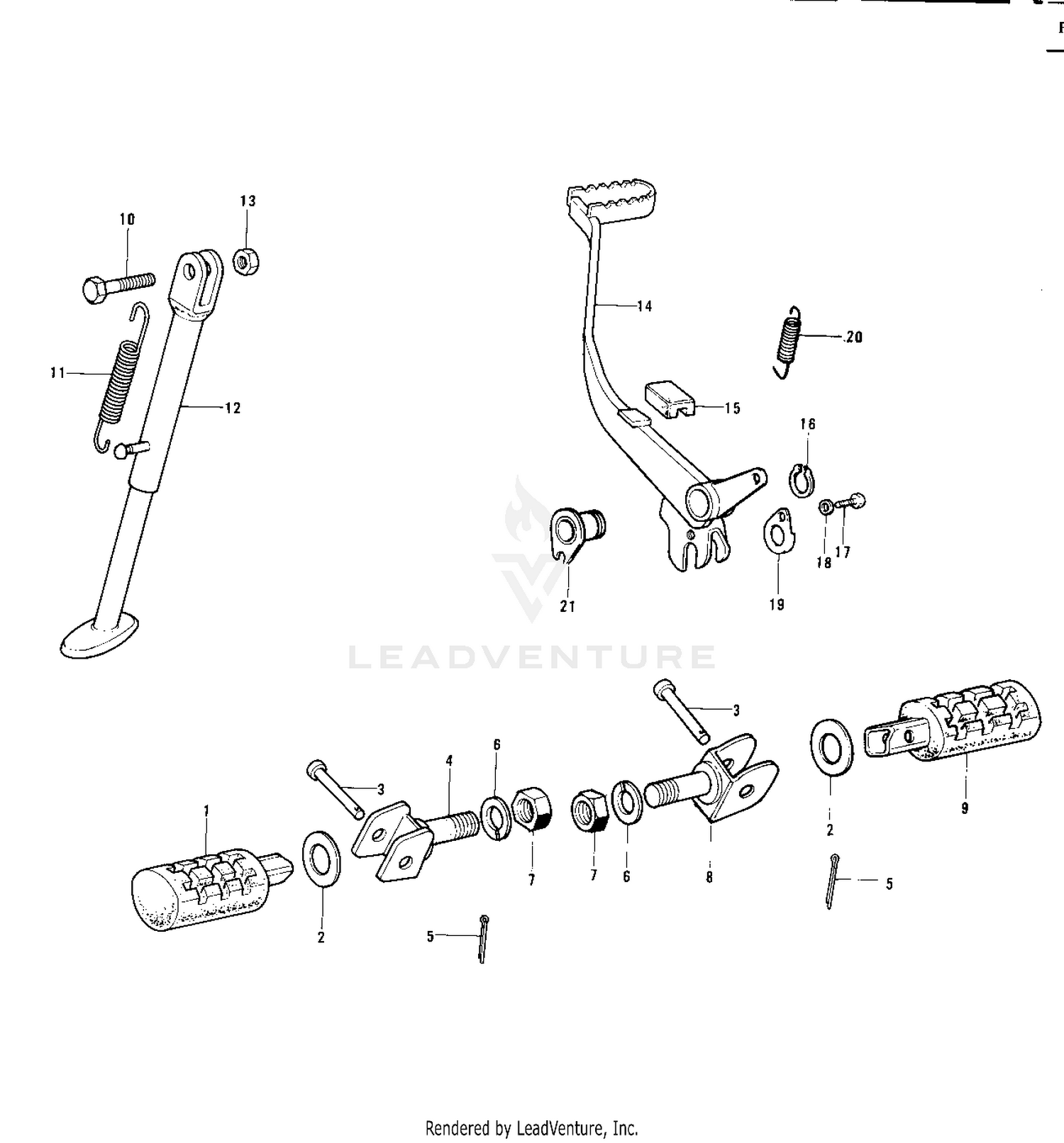 FOOTRESTS/STAND/BRAKE PEDAL ('74-'75)