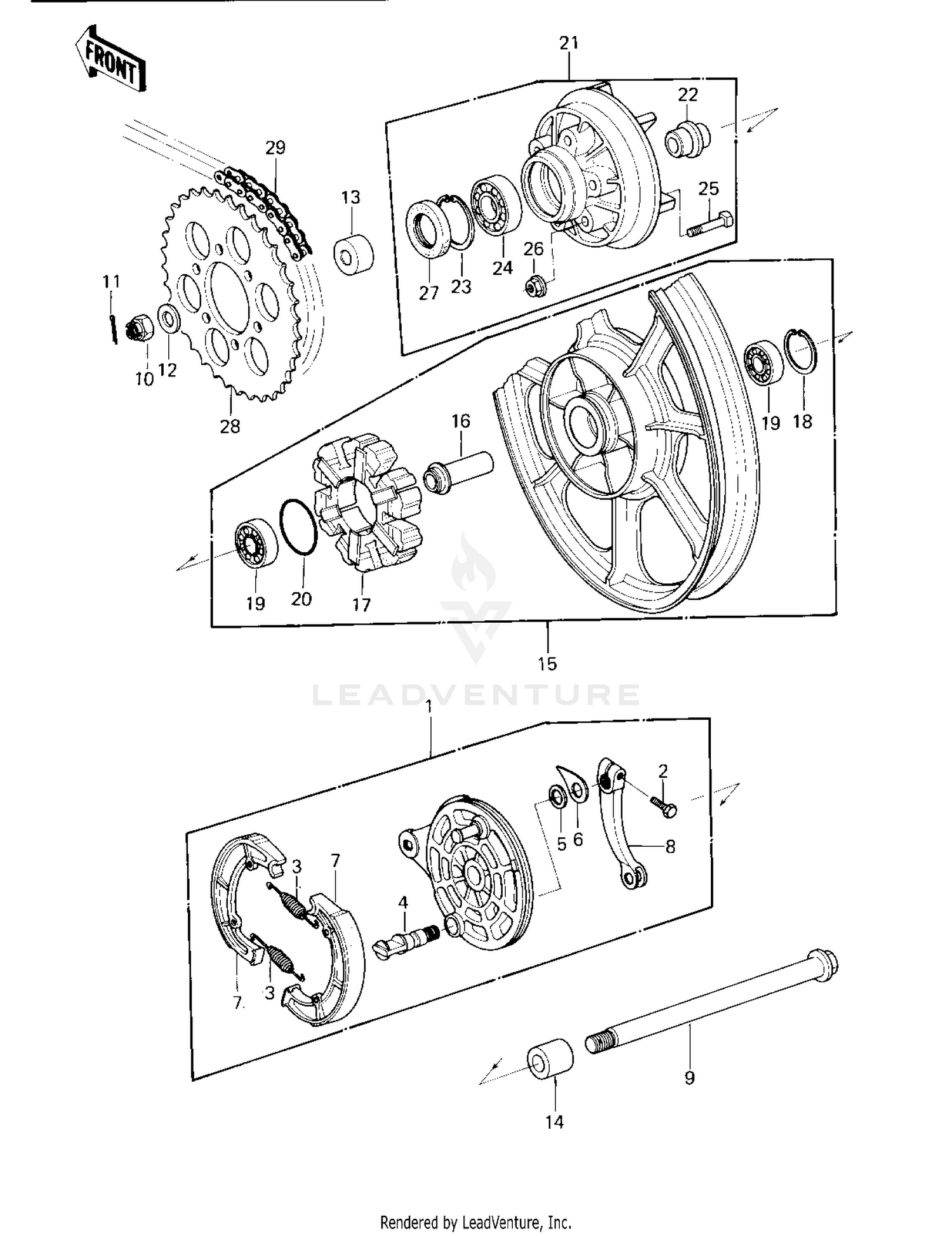 REAR WHEEL/HUB/BRAKE/CHAIN