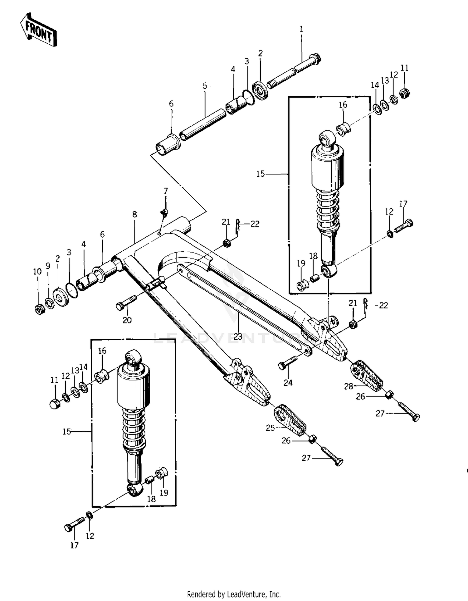 SWING ARM/SHOCK ABSORBERS ('75 S)
