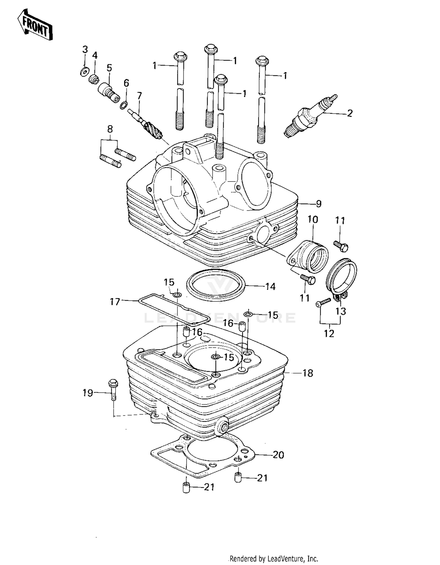 CYLINDER HEAD/CYLINDER ('78-'79 KL250-A1