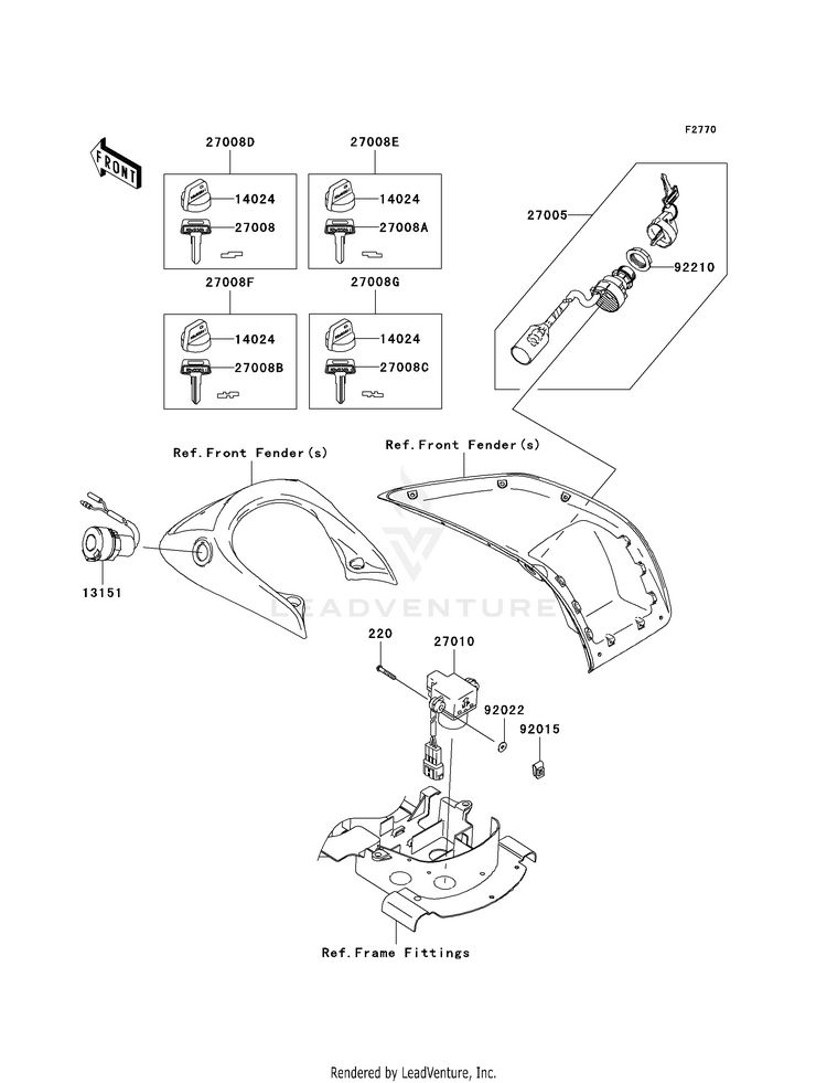 Ignition Switch KVF750-A1 Brute Force 750 4x4i (2005) Schematic