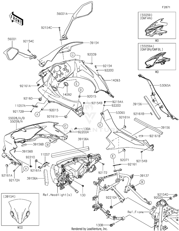 Cowling 2 EX400GMFAL Ninja 400 ABS (2021) Schematic