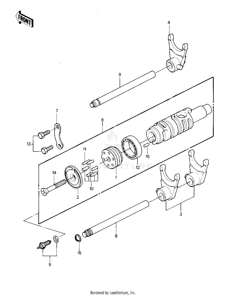 Gear Change Drum & Forks Schematic