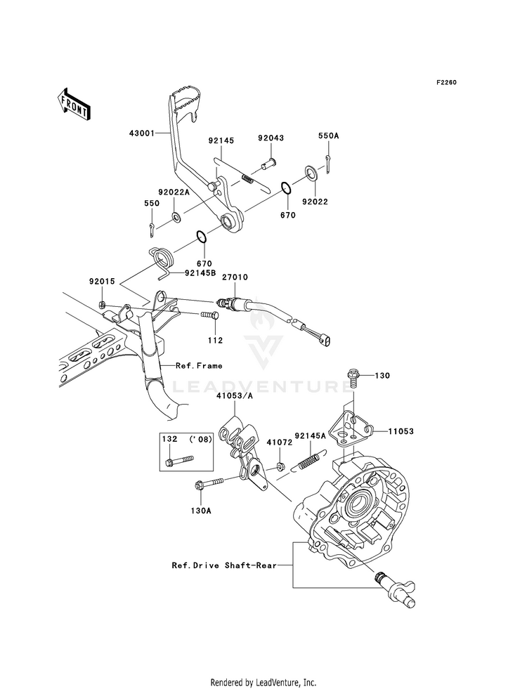 Brake Pedal KVF750F8F Brute Force 750 4x4i (2008) Schematic