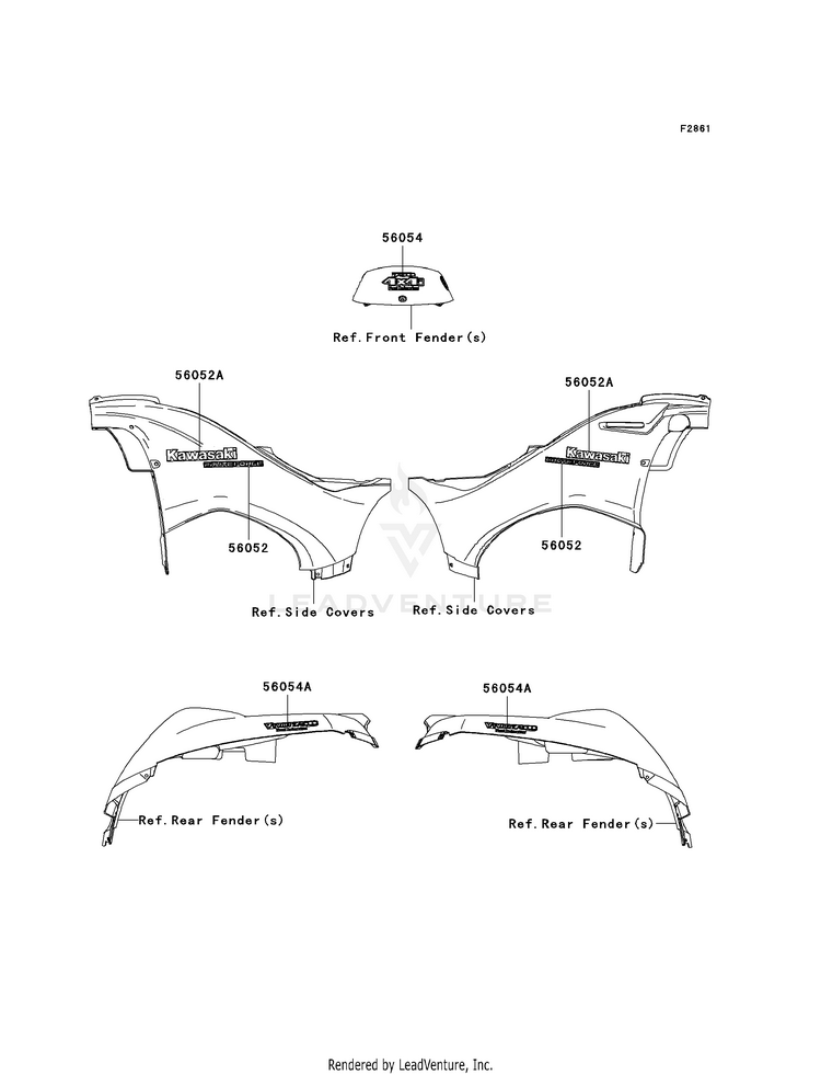 Decals (C.H.Green)(E8f/E9f) KVF750E8F Brute Force 750 4x4i Hardwoods Green HD (2008) Schematic