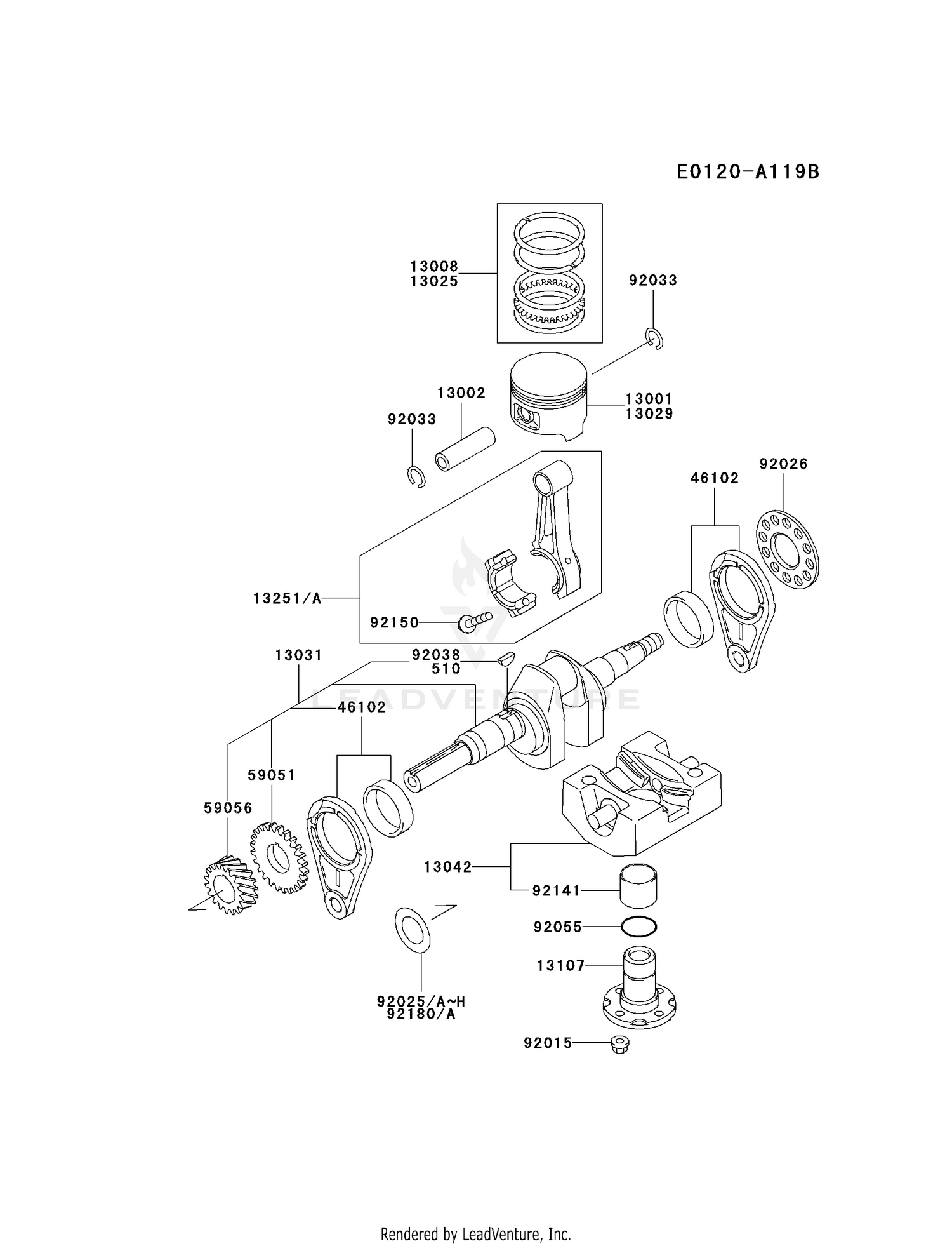 Kawasaki Engines FE350D-AS17 4 Stroke Engine FE350D PISTON/CRANKSHAFT