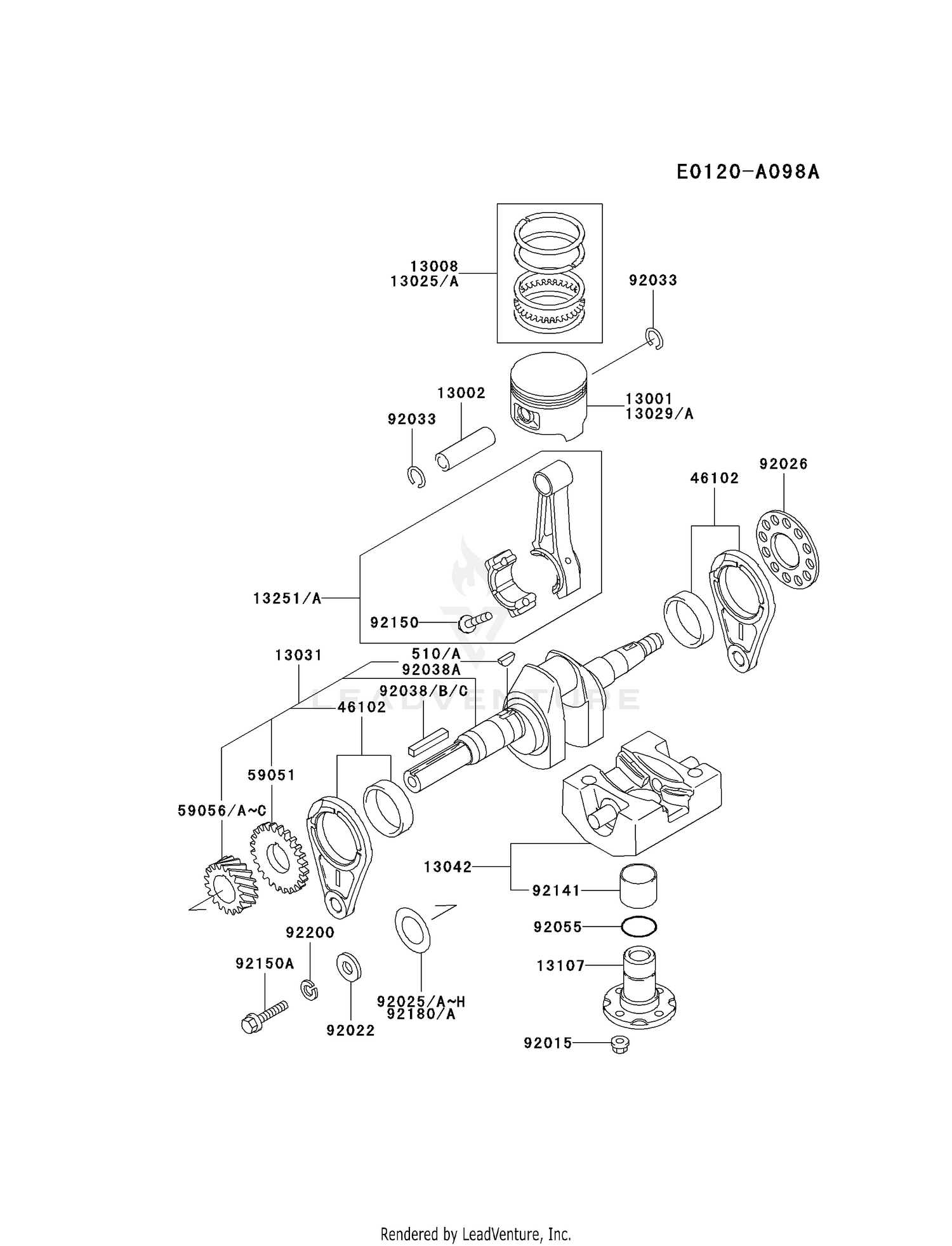 Kawasaki Engines FE350D-BS01 4 Stroke Engine FE350D PISTON/CRANKSHAFT
