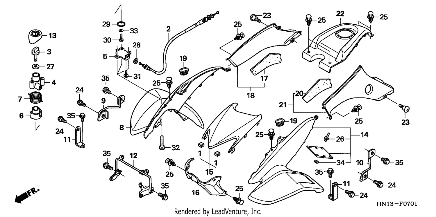 FRONT FENDER/REVERSE LEVE R (TRX400EX5,6)