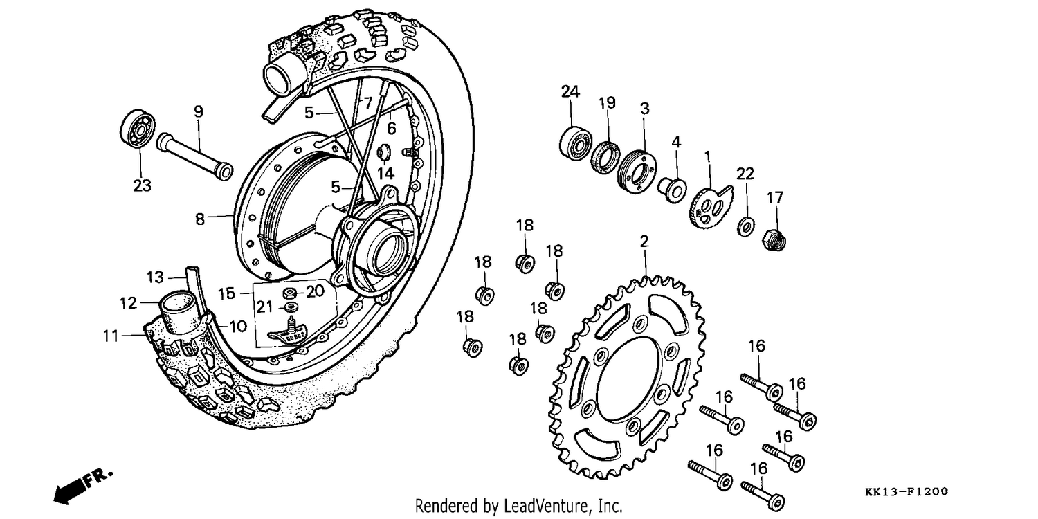 REAR WHEEL (XR250RE/RF/RG/RH/RJ/RK)