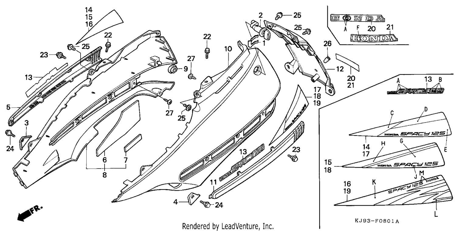 CENTER COVER/REAR COVER (CH125J/L/M/N/P/R)