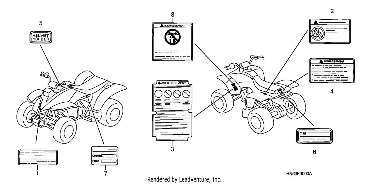 CAUTION LABEL (TRX250EX1/2/3/4/5)