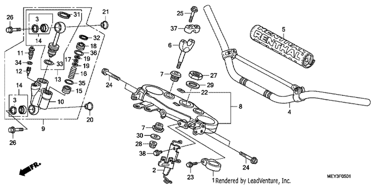  1 HANDLE PIPE/TOP BRIDGE (CRF450X8,9,B,C,D)