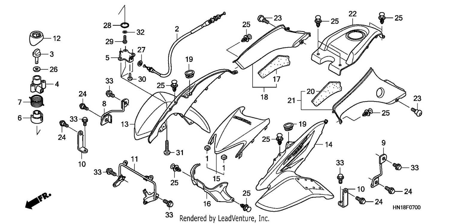 FRONT FENDER/REVERSE LEVE R (TRX400EX7)