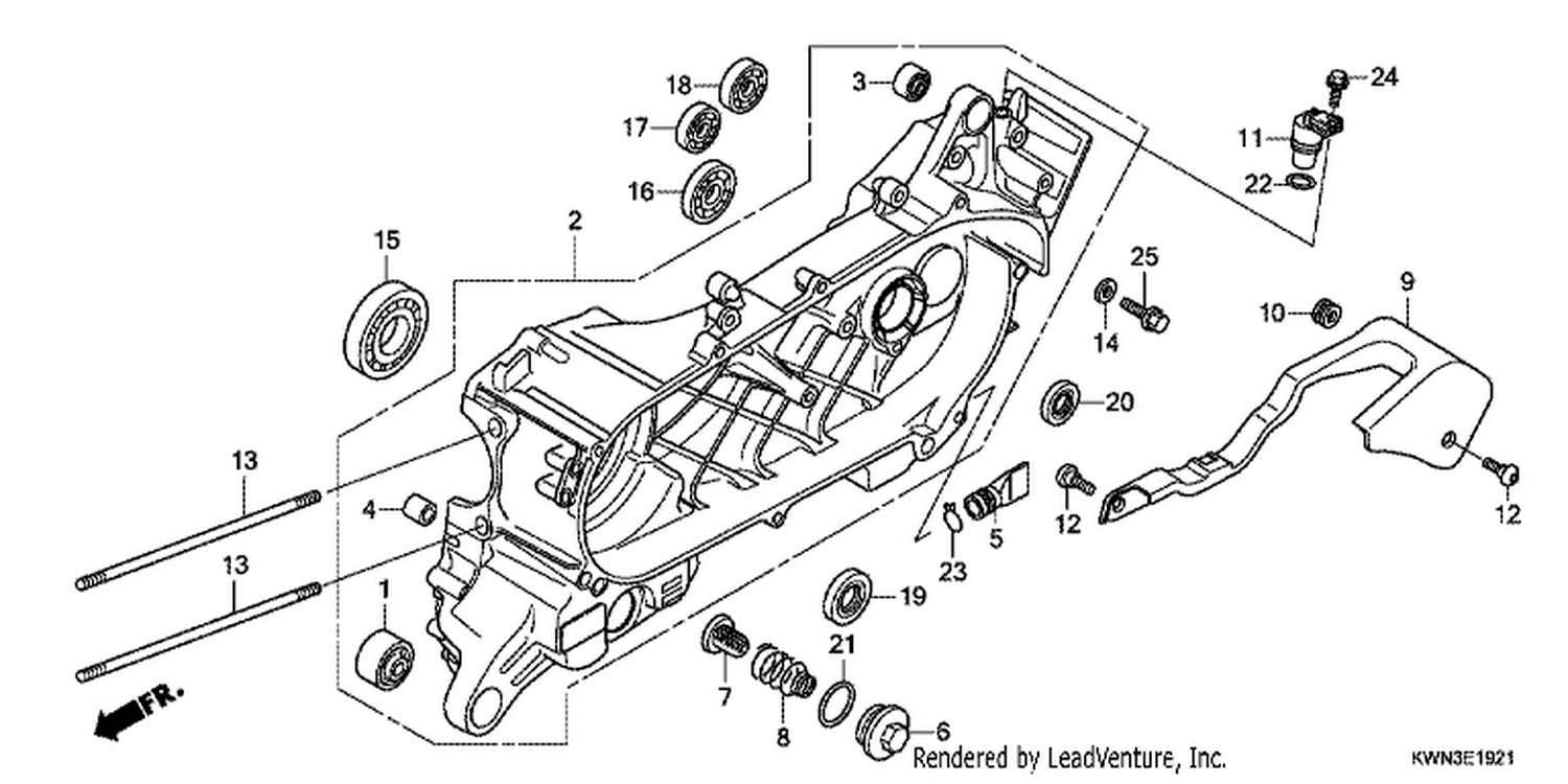  21 LEFT CRANKCASE (WW125EX2C/EX2D/EX2E/D)