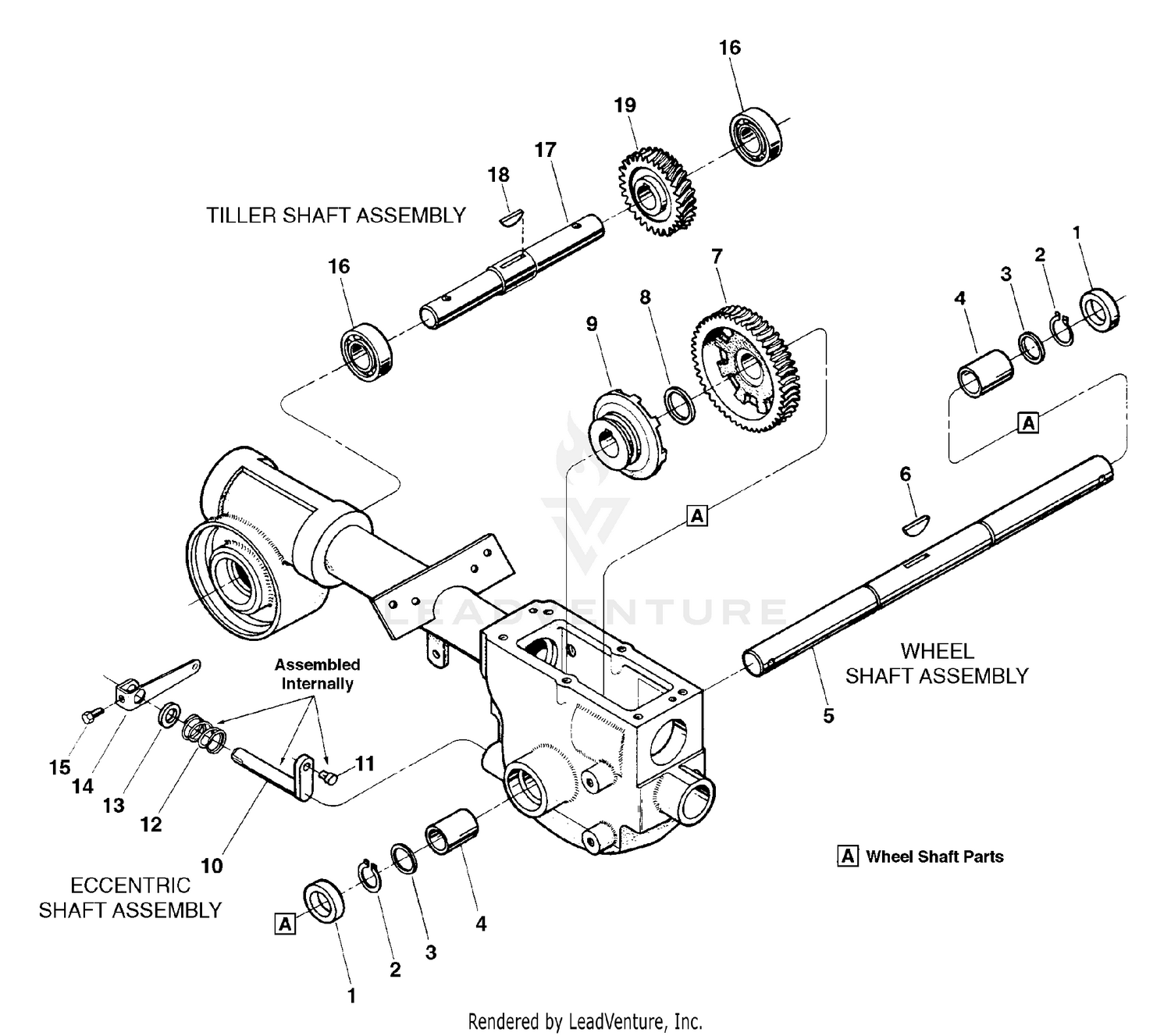 Troy Bilt 21A 664D766 Pony Roto Tiller 2005 Wheel Shaft Eccentric Shaft And Tiller Shaft Assemblies