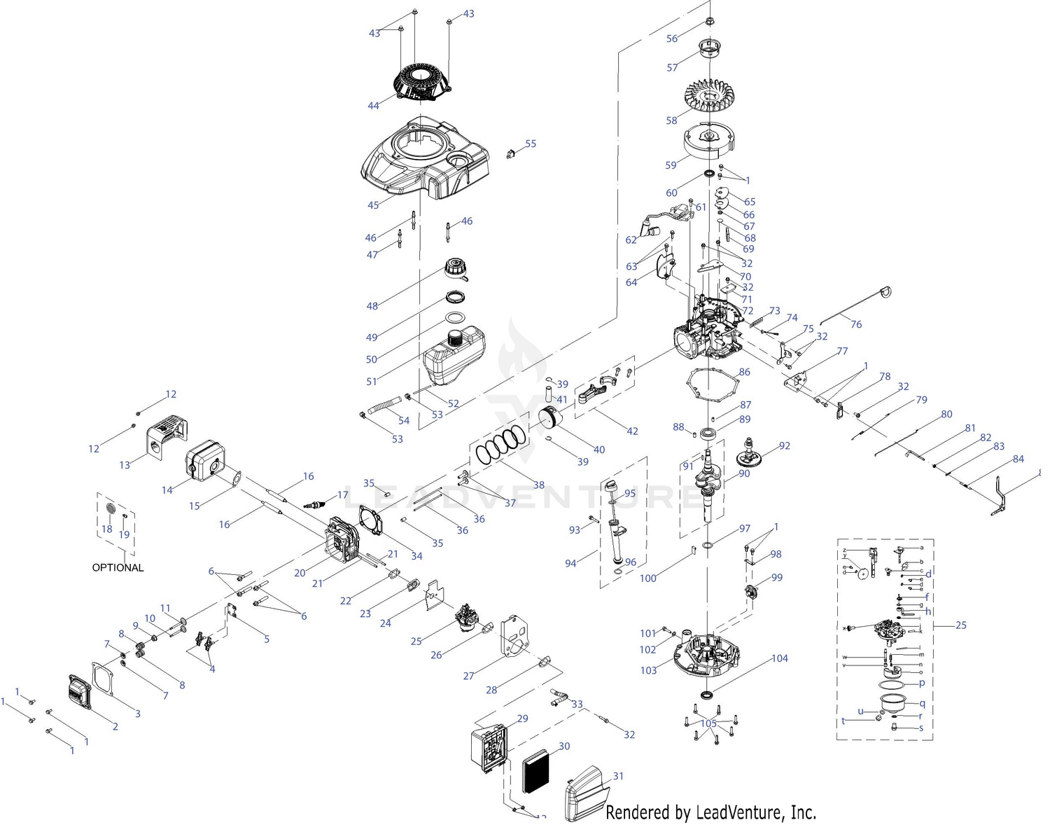 MTD 1X65LUA 159cc Engine 1X65LUA General Assembly