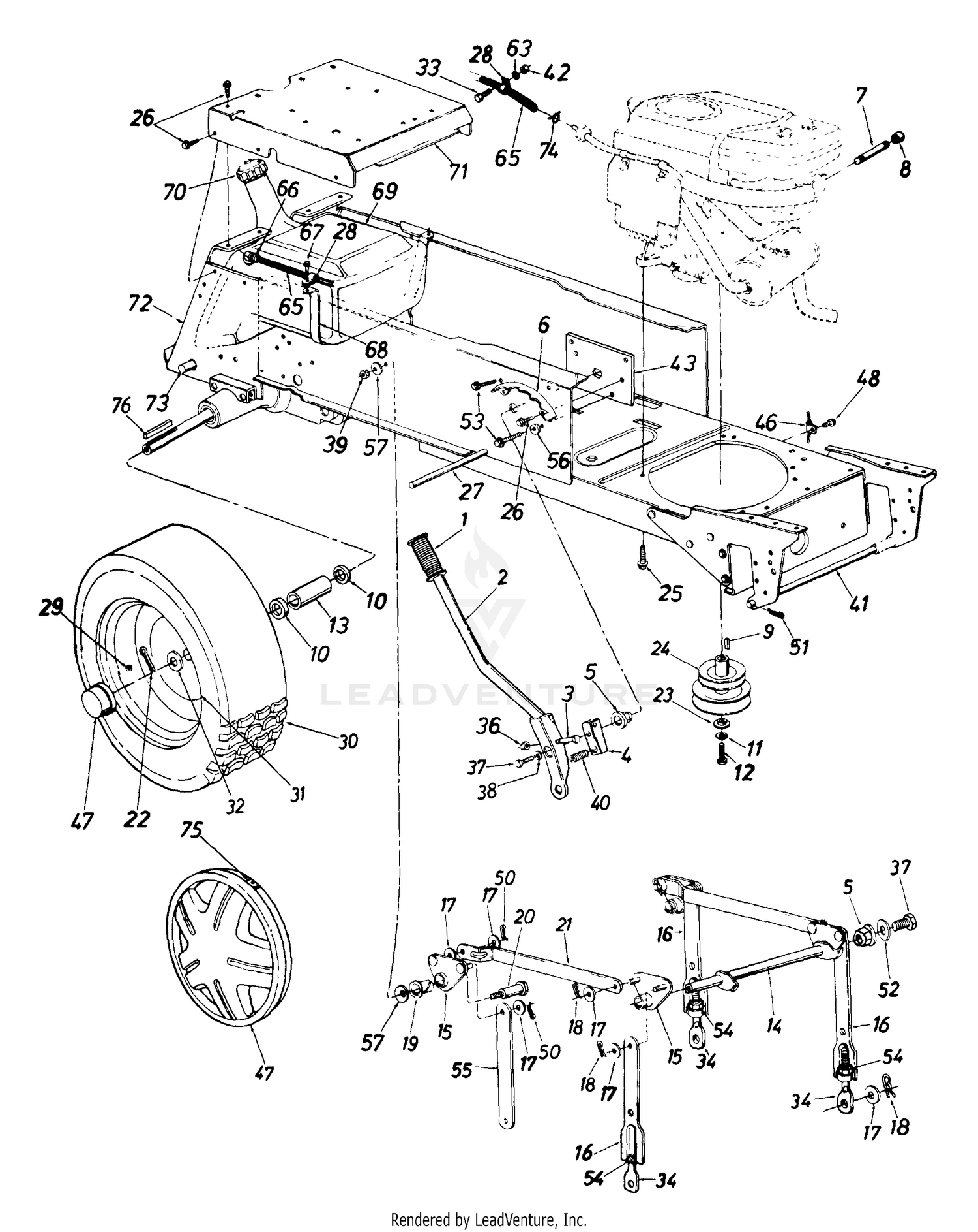 Deck Lift & Hanger Assembly/Wheels, Rear/Fuel Tank