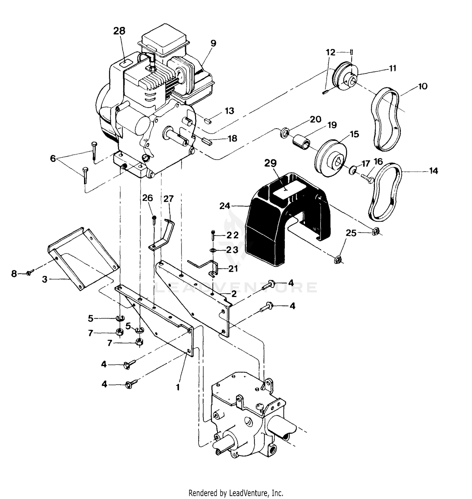 Engine & Support Brackets, Pulleys, Belts, Belt Cover