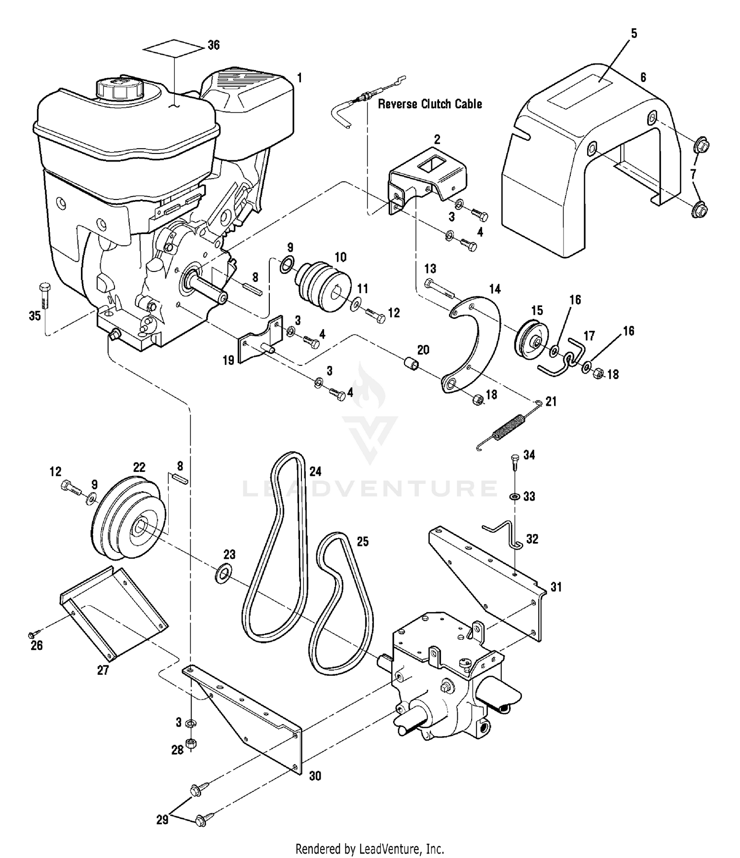 Engine Support Brackets, Pulleys, Belts, Belt Cover