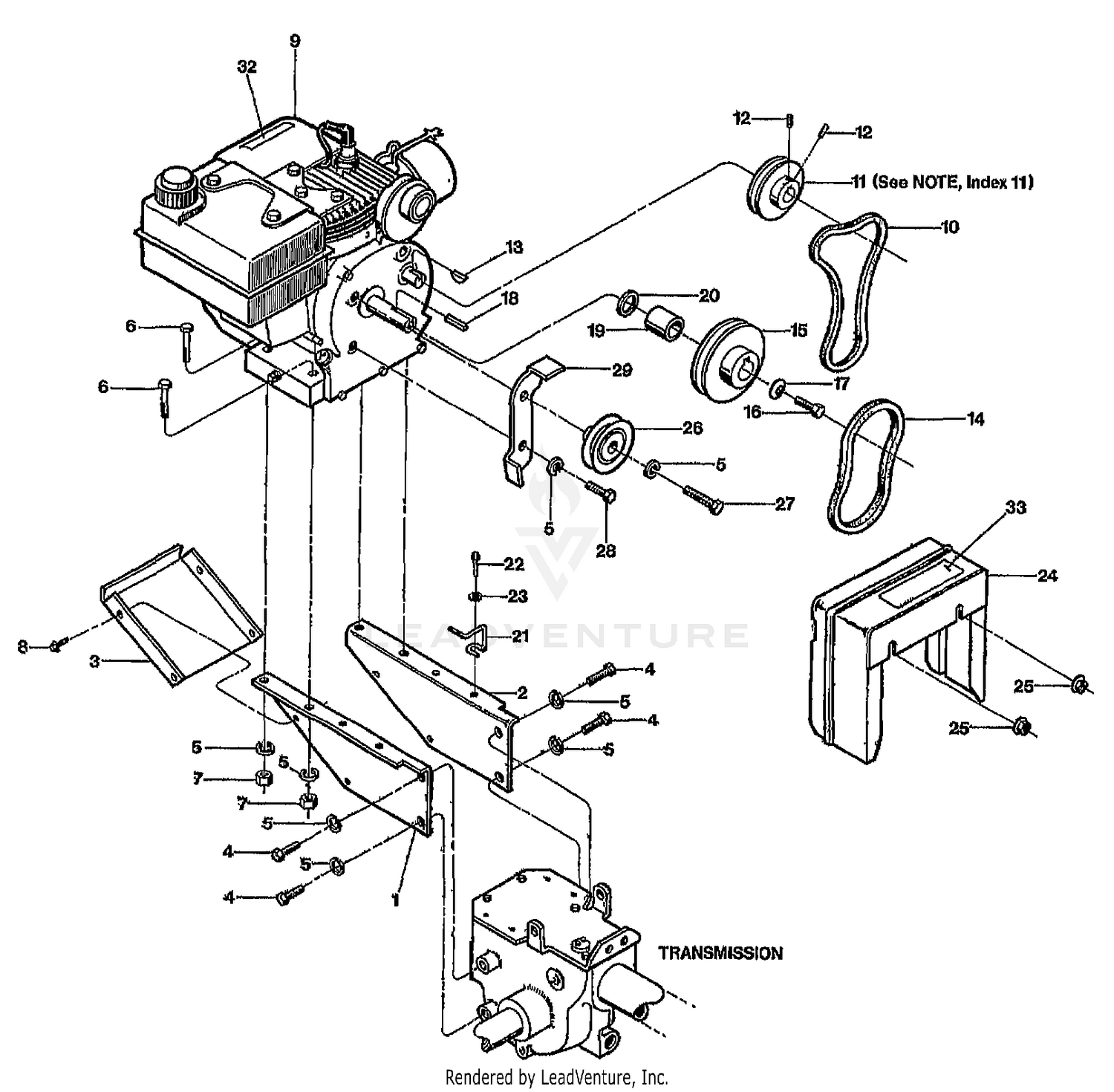 ENGINE, PULLEYS & BELT