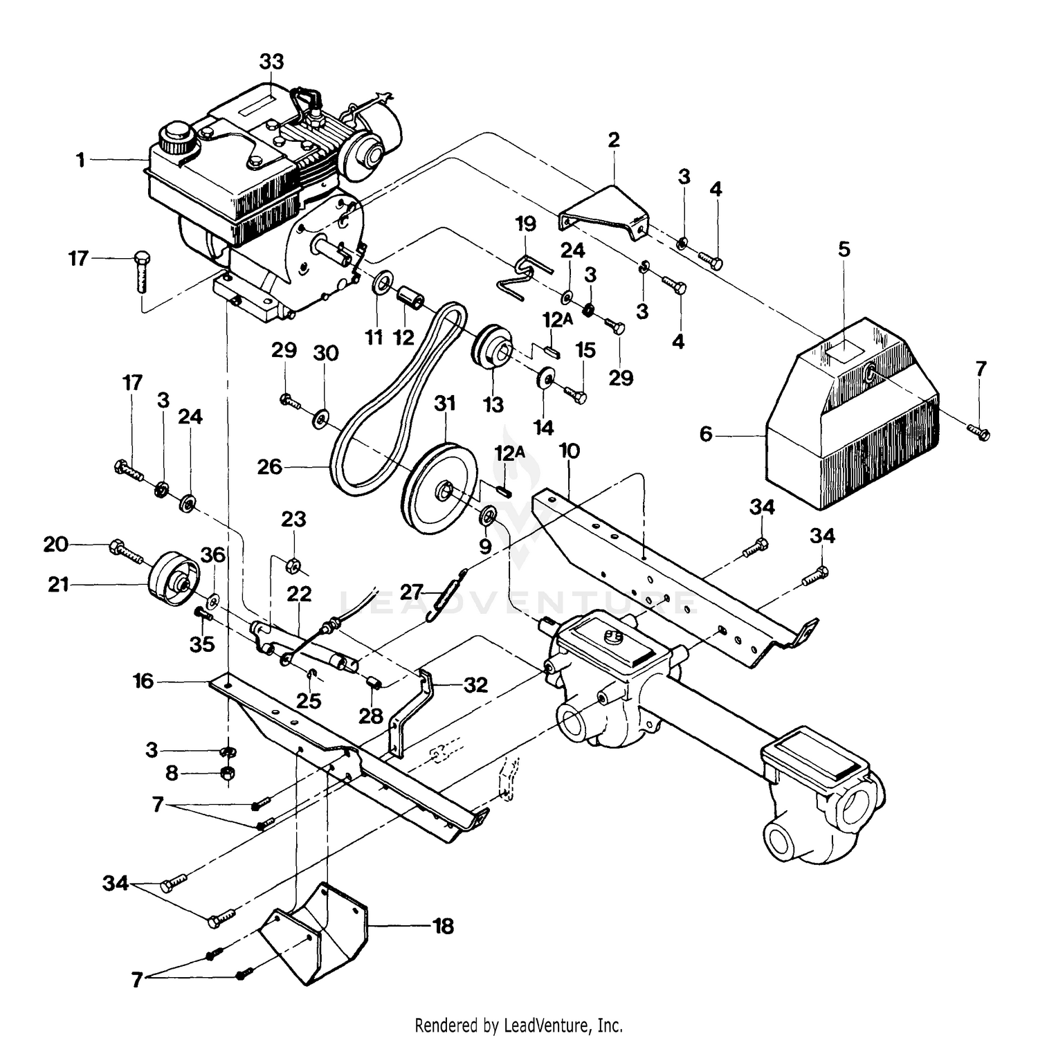 Engine, Engine Brackets & Forward Drive Mechanism