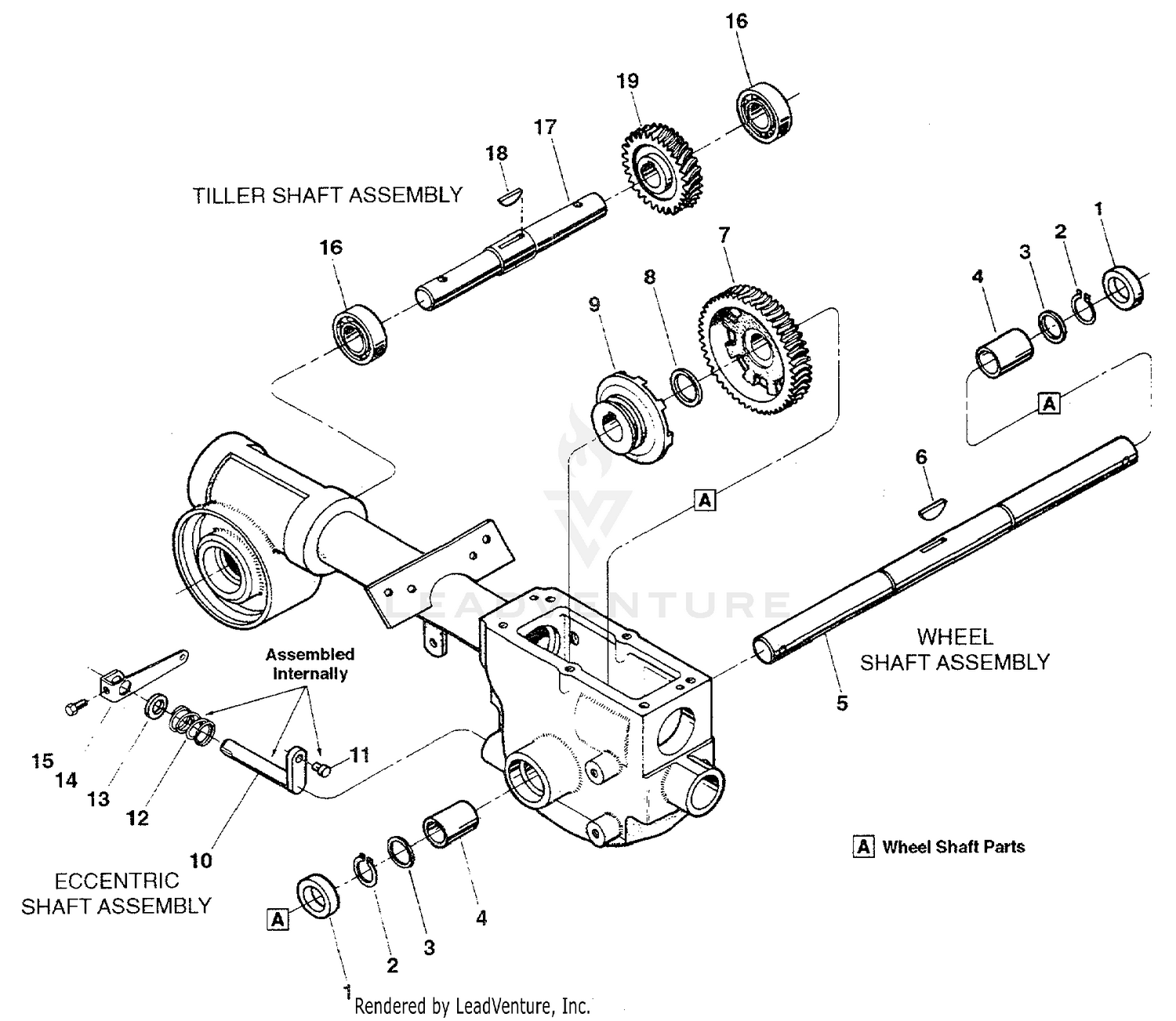 Wheel Shaft, Eccentric Shaft And Tiller Shaft Assemblies