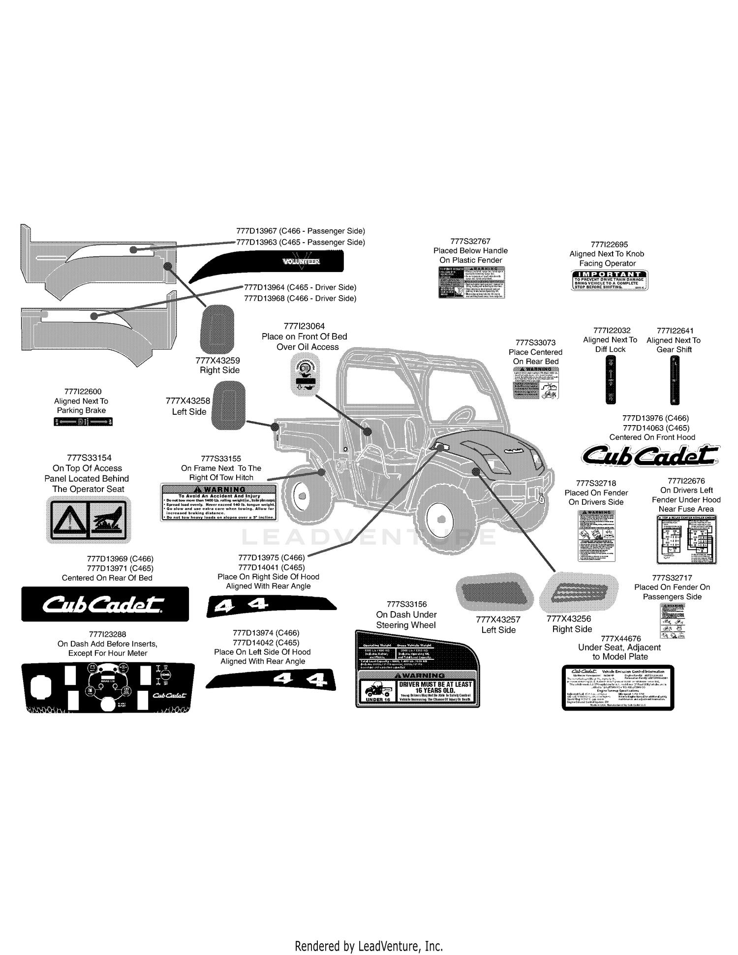 Cub Cadet 465 4X4 Utility Vehicle S/N 1H030Z - 1G192Z