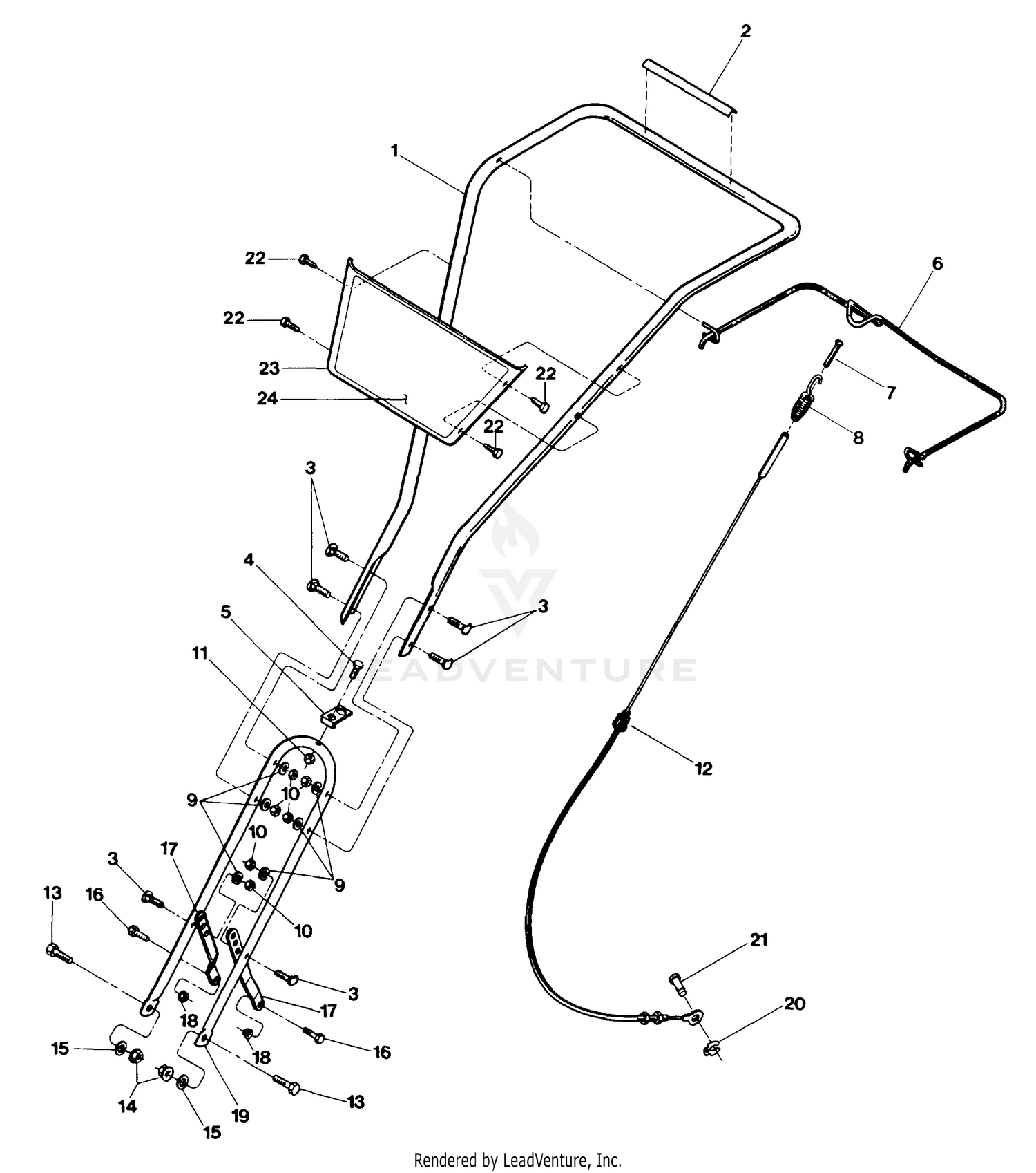 Handlebars, Forward Clutch Cable & Handlebar Mounting Hardware