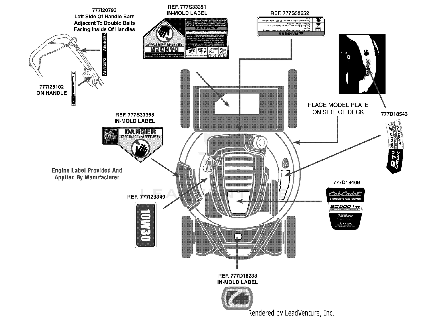 Cub Cadet SC500HW 12AQD22J HM 2013 12AQD22J710 HM 2013 SC 500 hw HM 2013 Label Map SC500HW