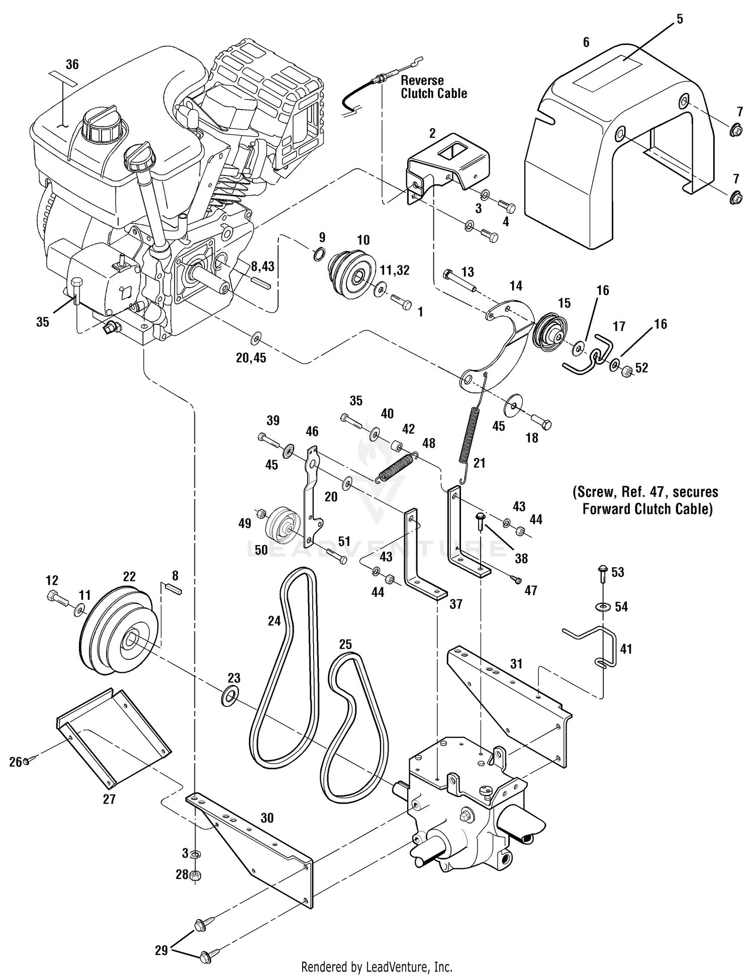 Engine, Support Brackets, Pulleys, Belt, Belt Cover