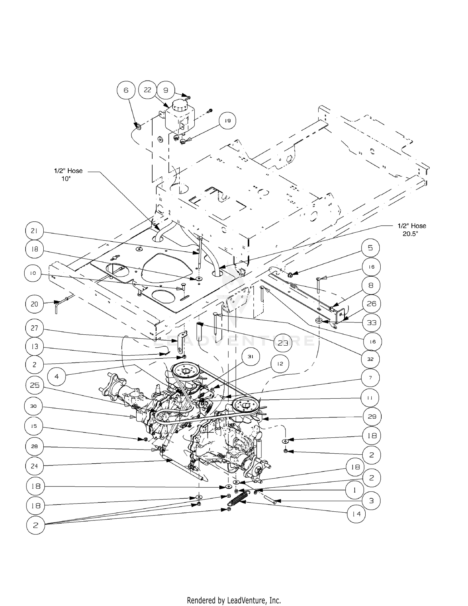 Cub Cadet ENFORCER 54 53AH3AGT050 23HP Kohler Command V Twin 53AH3AGT050 Drive Train Assembly 2008 Before