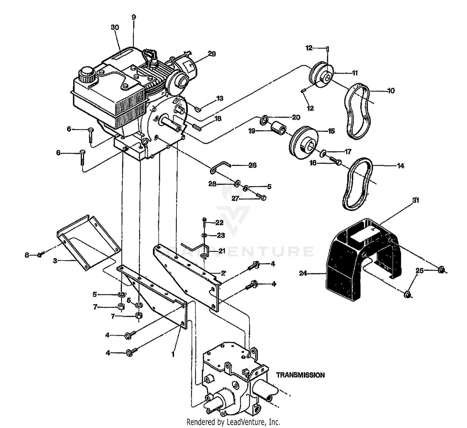 ENGINE, PULLEYS & BELT