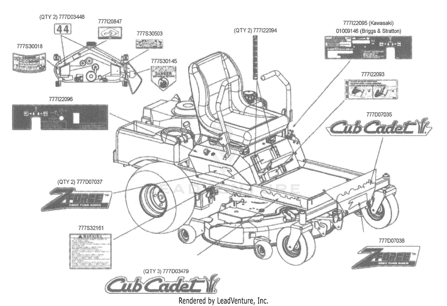 Cub Cadet Z-Force 18 B&S 53AA5A5L100 Decal Map