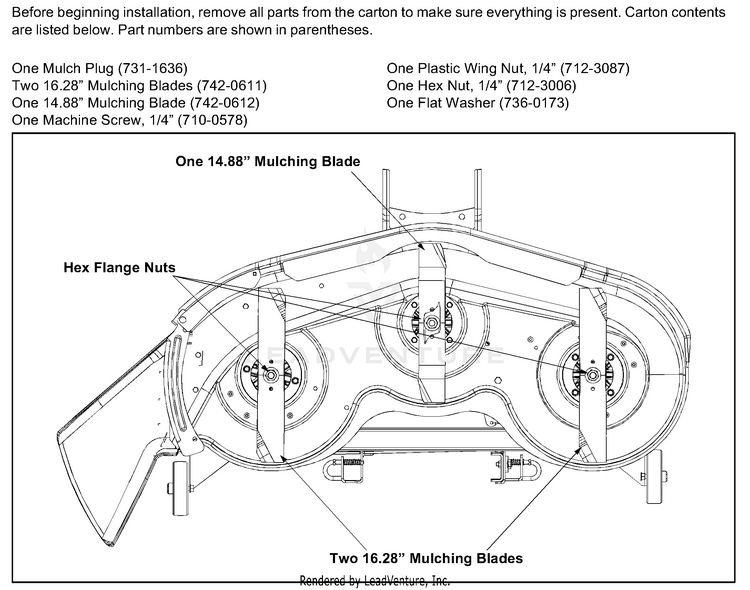 TroyBilt OEM190118 Mulch Kit '03 PartsWarehouse