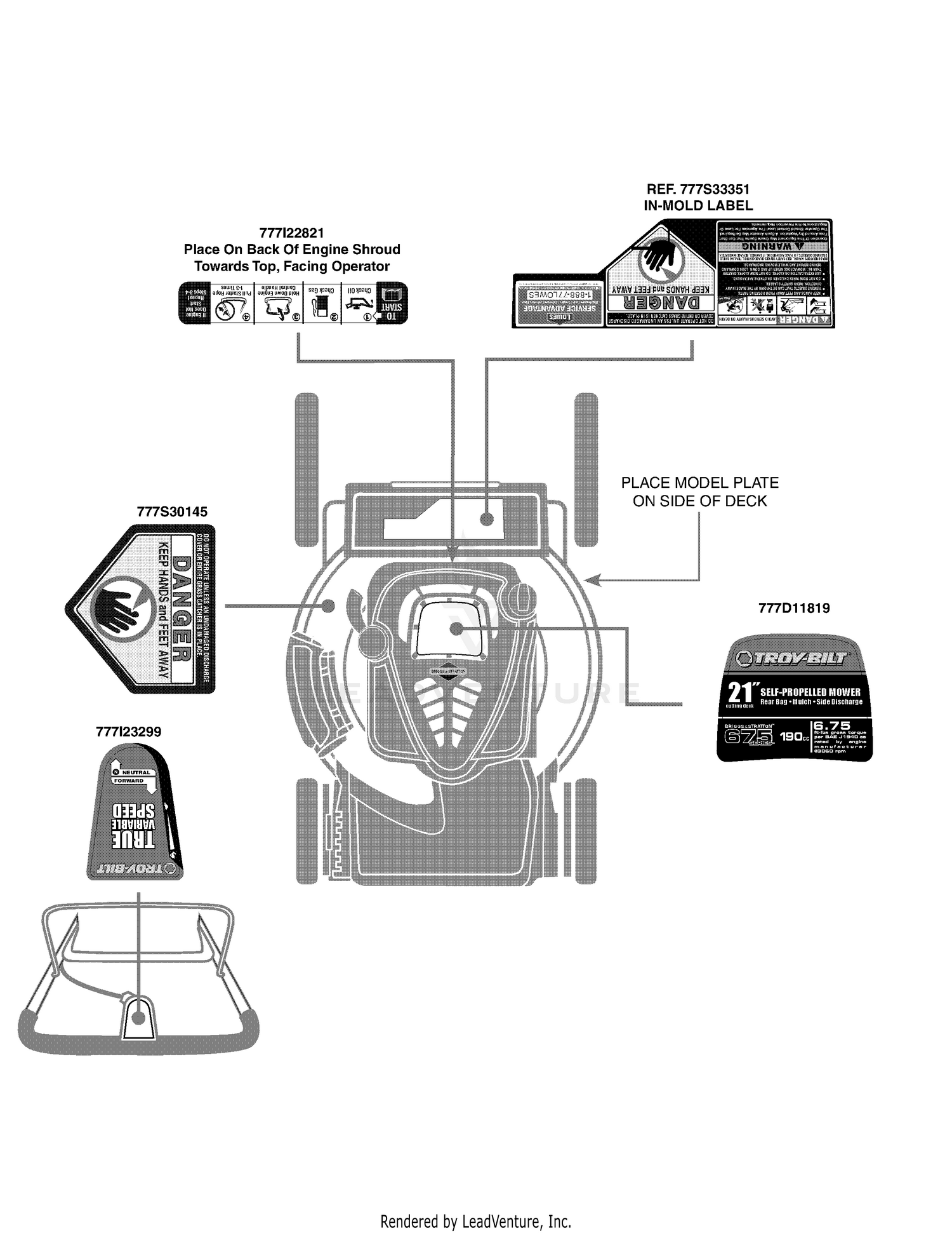 Troy Bilt 12AVB26M011 2010 TB230 12AVB26M011 2010 Label Map 12AVB26