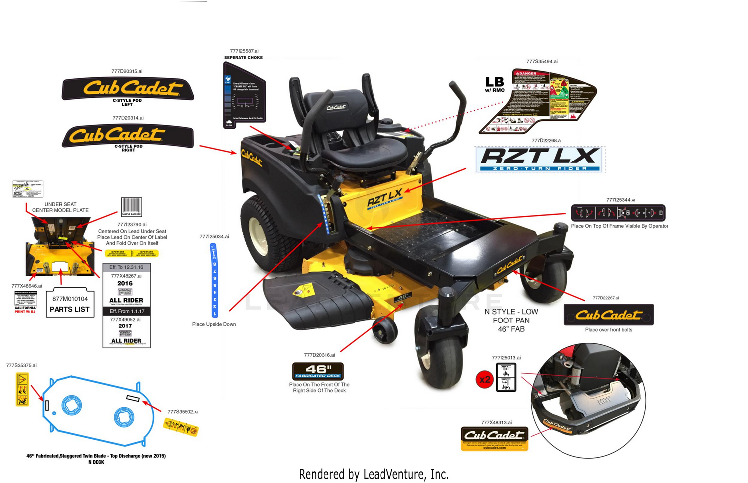 Cub Cadet RZT LX 46 KW FAB 17AICAXN210 2017 Label Map